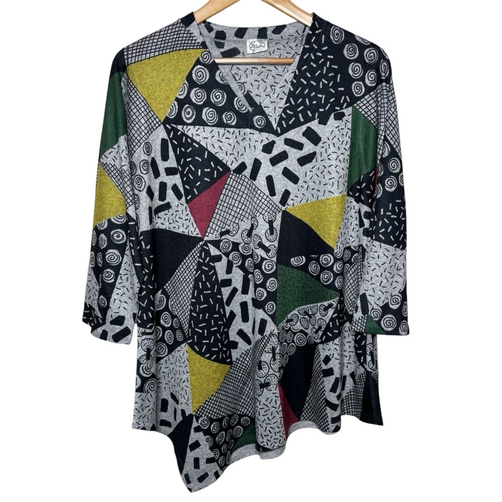 Et’ Lois Top Tunic Women’s Large Asymmetrical Patchwork Artsy Abstract Eclectic